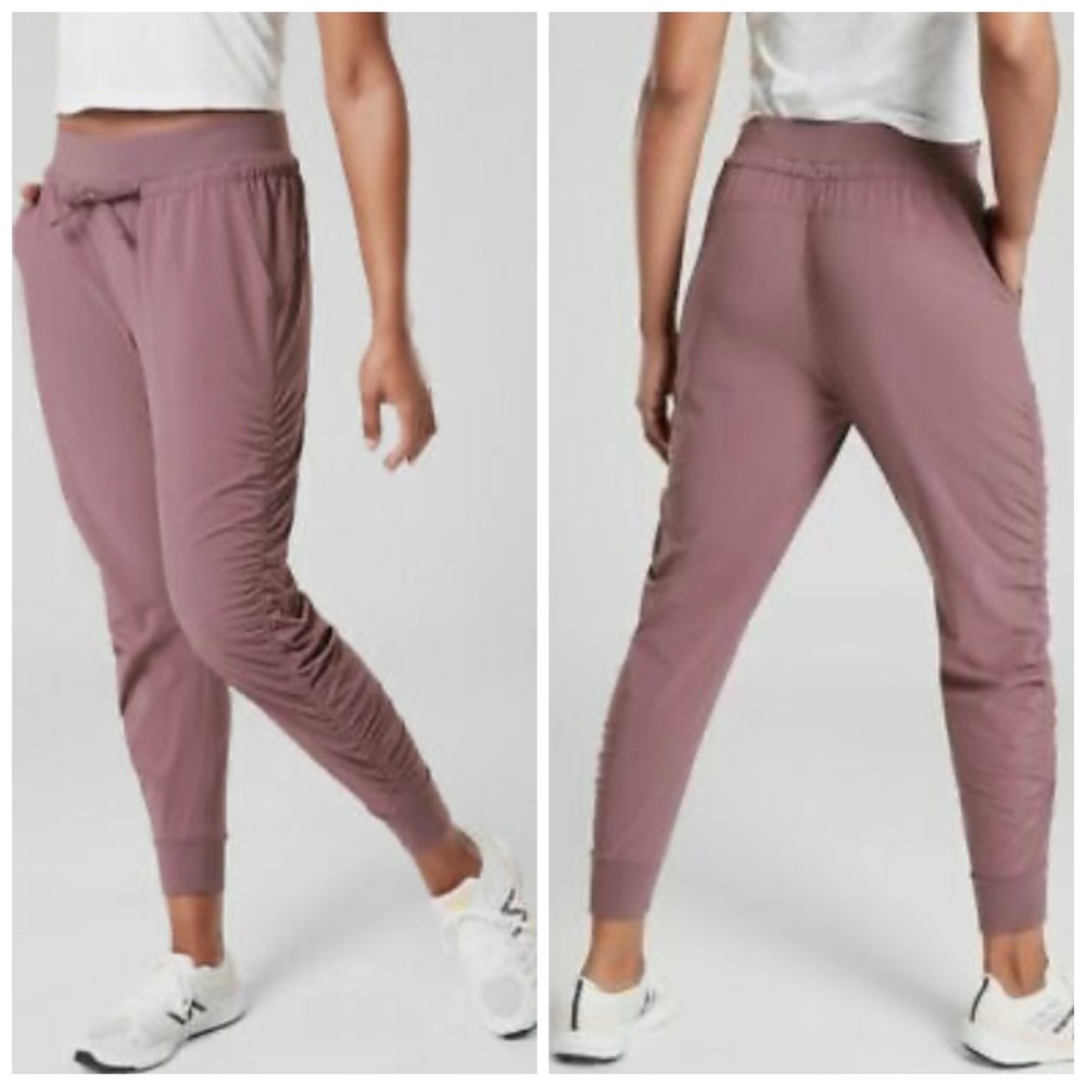 Athleta Mauve Ruched Track Joggers